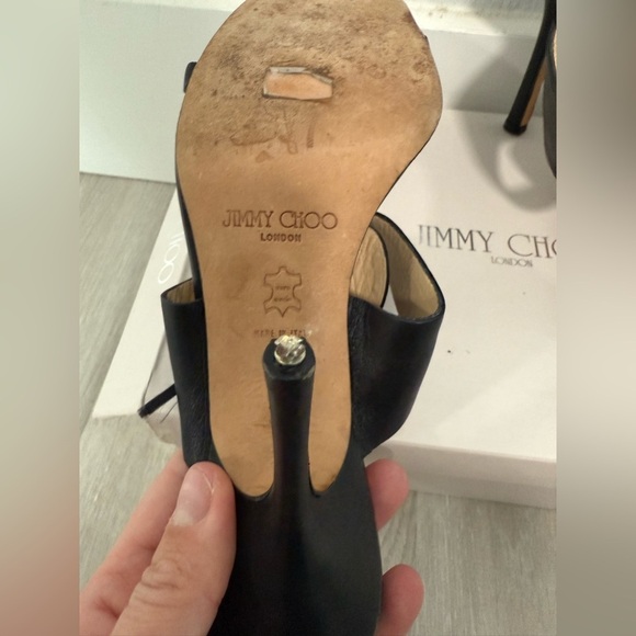 JIMMY CHOO EU 40 Open Toe Ankle Strap BLACK LEATHER SANDALS Heels US 9-9.5 Italy - Picture 7 of 8
